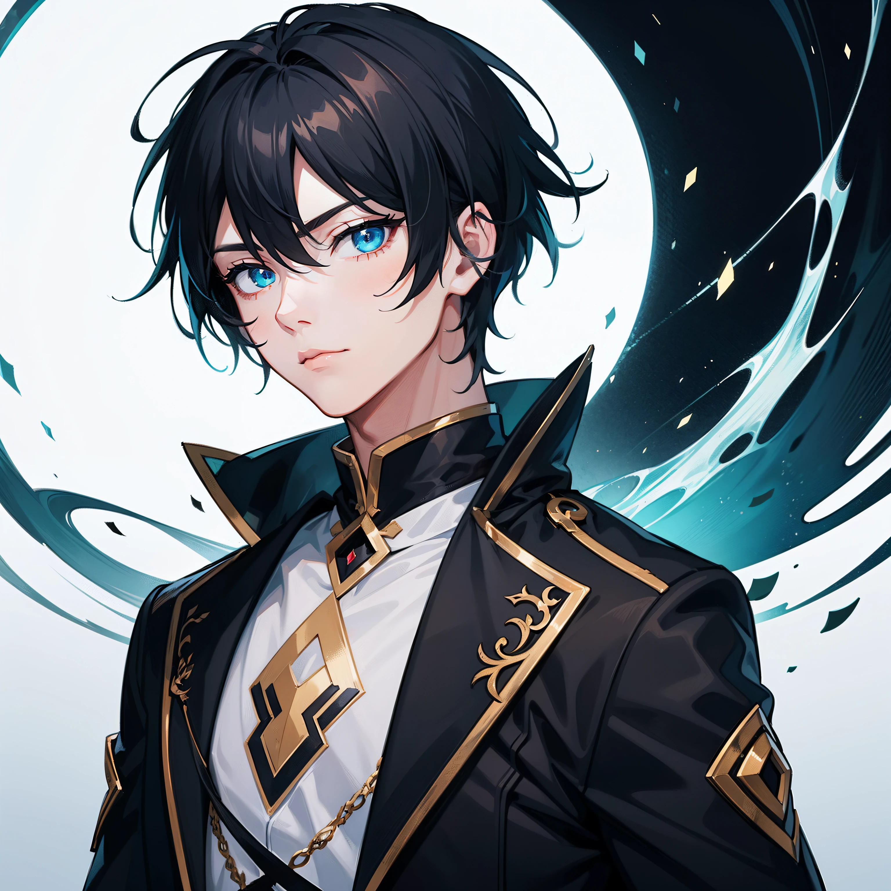 a boy,Black hair,blue eyes,Handsome,Chinese elements, ,Illustration anime style,Dark 4K, Ultra HD, masterpiece