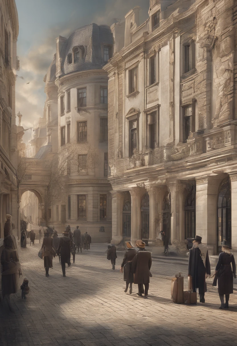 there are many people walking around a large square in a city, by Karl Völker, historical image, by Harry Haenigsen, by Anton Räderscheidt, by Werner Gutzeit, barcelona in 1 9 1 8, by Emil Lindenfeld, inspired by Tilo Baumgärtel, old photo width 768
