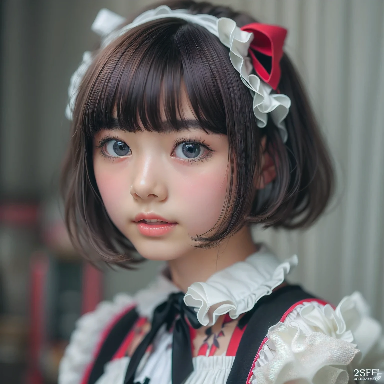 ((sfw:1.4)), ((sfw, extra short hair, sidelocks-hair, 1Girl)), Ultra High Resolution, (Realistic:1.4), RAW Photo, Best Quality, (Photorealistic), Focus, Soft Light, ((15 years old)), ((Japanese)), (( (young face))), (surface), (depth of field), masterpiece, (realistic), wearing highly detailed (( maid clothes with frills and ribbon)), bangs, ((1 girl)),()