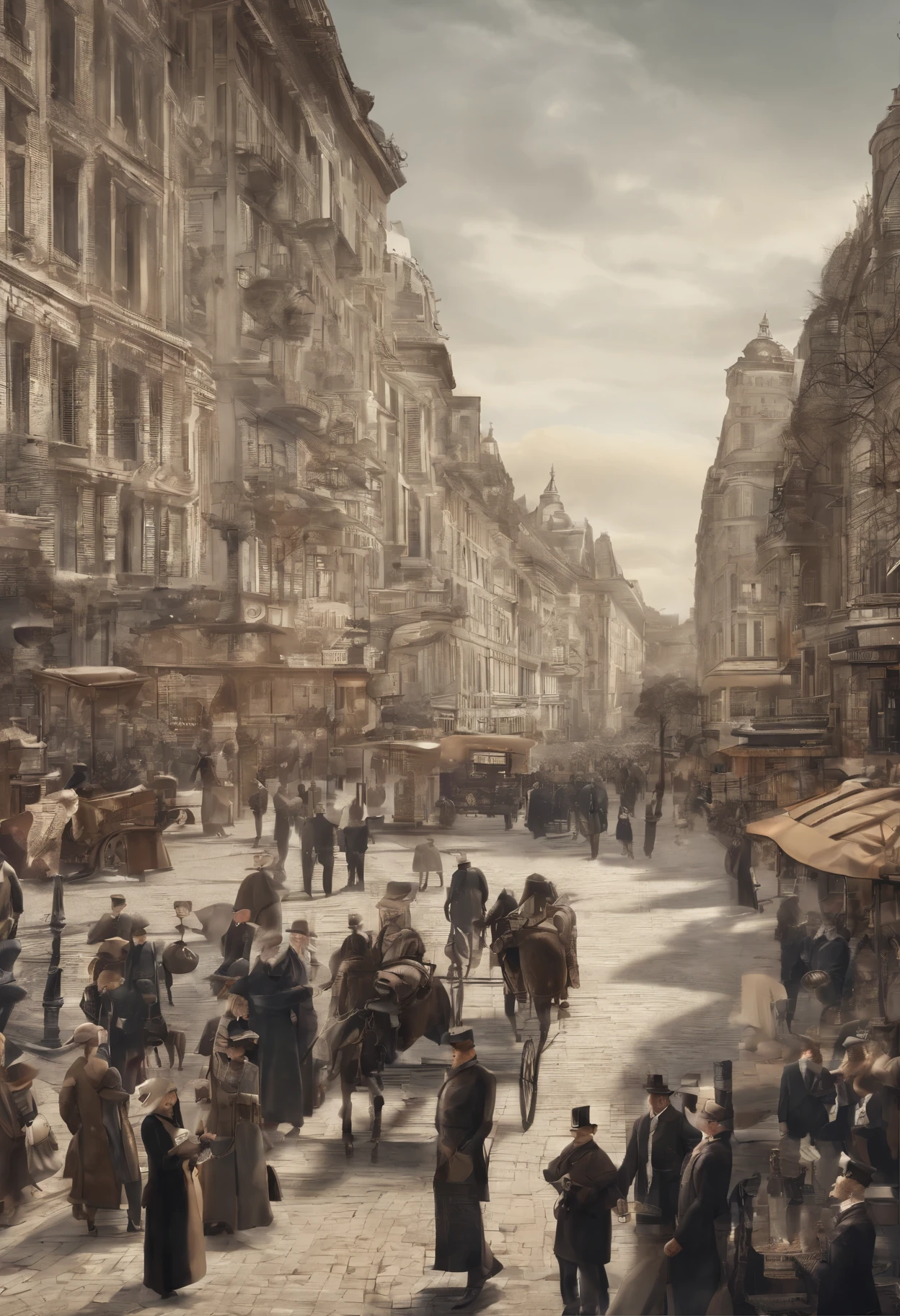 there are many people walking around a large square in a city, by Karl Völker, historical image, by Harry Haenigsen, by Anton Räderscheidt, by Werner Gutzeit, barcelona in 1 9 1 8, by Emil Lindenfeld, inspired by Tilo Baumgärtel, old photo width 768