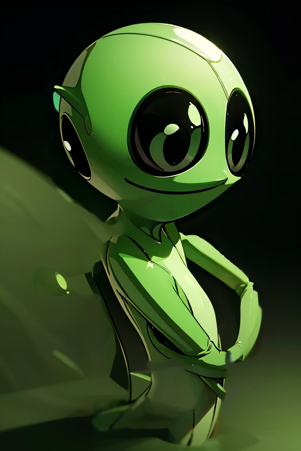 green alien pretty and happy inside a casino animation style