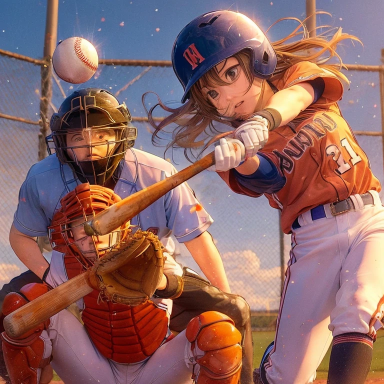 Female baseball players playing a baseball game on the field, Rob Ray and Kentaro Miura Style, Clean and detailedな写真, high qualityの写真スタイル, high quality, 4K wallpaper, Official image, Highly detailed official photos, Clean and detailed, wallpaper, Raw photo, 4k, Female Baseball Players, trend