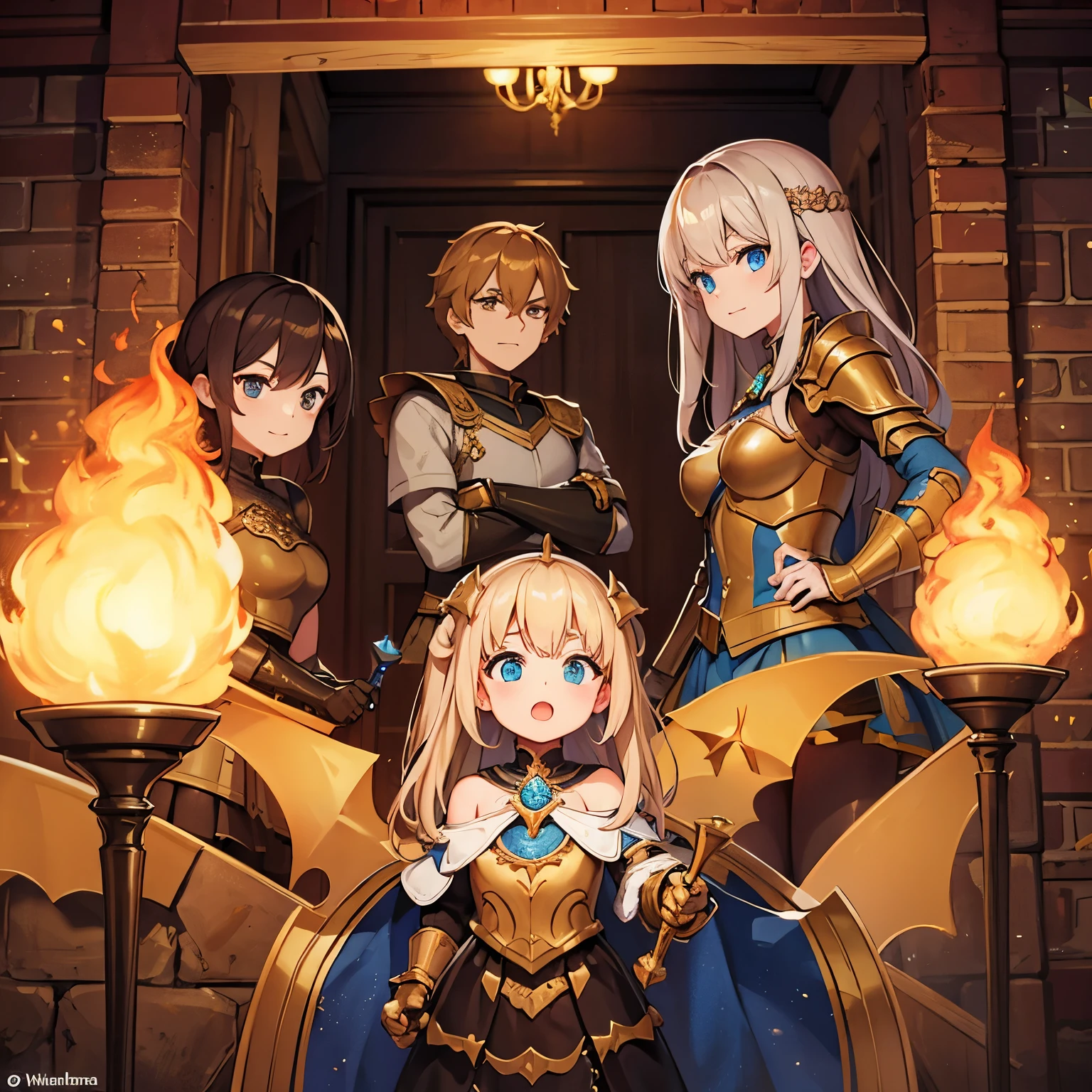 4 royal knights, armor,In the basement, lots of torches