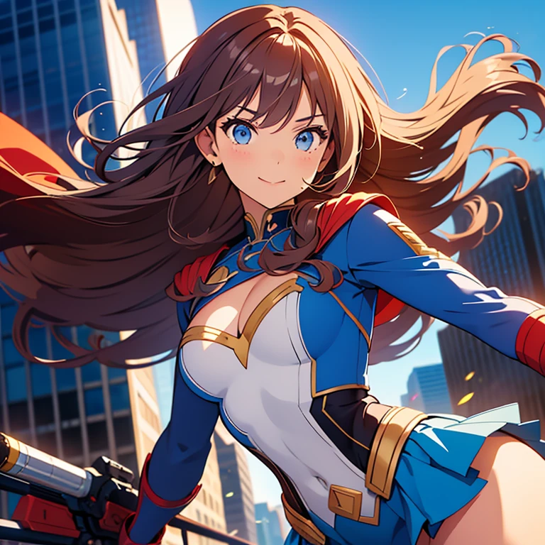capitana marvel. beautiful 22 year old superhero girl. cabello rubio brillante sonrisa, rubor, ojos celestes. pechos grandes, disfraz de superheroe azul y amarillo. volando por el cielo , cabello rubio . piel clara rubia. pechos grandes. cuerpo completo, super girl suit. Super Short skirt, cleavage, tiny suit, trasero grande, sexy girl