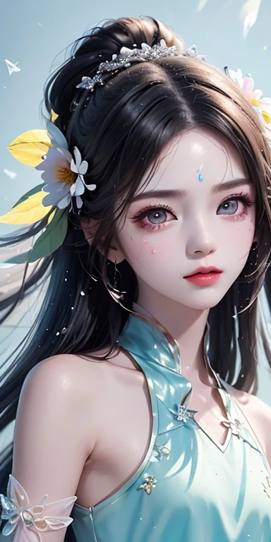 (Pink Fashion T-Camisa,:1.9),(colorfulな髪:1.8),(All the colors of the rainbow:1.8),((((Vertical pintng:1.6))),(Picturesque:1.6),surface side,comics,figure,Picturesque,With big eyes,Crystal Clear,(Rainbow gradient high ponytail:1.7),Elaborate makeup,Mouth closed,(Small Fresh:1.5),Long eyelashes,white shoulder t-shirt,, White shoulder shirt,Looking at the audience,Watery eye,(Rainbow Hair:1.6), Color splash, (alone:1.8), Color splash, An explosion of colors, Color splash, An explosion of colors, Thick paint style,Messy Lines,((Shiny,)) ,(colorful,,,,,,,), Thick paint Style, (splash) (Color splash), Vertical painting, Upper Body, paint splash, Acrylic Pigments, Slope, paint, Best image quality, Best image quality, masterpiece, alone, Depth of written boundary, Face paint, colorful clothes, (grace: 1.2), Brilliant, Long Hair, Wind, (grace: 1.3), (Petaled: 1.4),(((Master Masterpiece))),(((the best quality t))),((Super detailed)),(An illustration),(Dynamic Angle),((floating)),(pint),((Hair loss)),(alone),(One girl) , (( (Detailed anima face))),((Beautifully detailed face)),first round,Exposing shoulders,Gray Hair,((Color Fell Hair)),((Striped Hair)),Beautiful fine details,(Slope eyes),(( (colored eyes))),(((colorfully background))),(((High chroma))),(((Surrounded by colorful splashes))),(Hanfu)