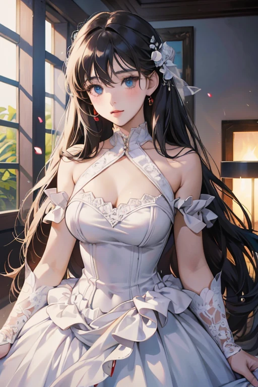 Anime girl in a white dress standing in a room, Gveiz-style artwork, Gveiz, pixiv artstationのguweiz, Beautiful and seductive anime woman, Cute anime waifu in a nice dress, very detailed fan art, Highly detailed official artwork, In a dress, ArtStation PixivのGuweiz, Enchanting anime girl
