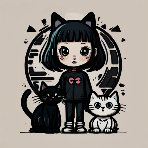 （Cat）、Flat illustration、Vector art,anime taste、Logo
