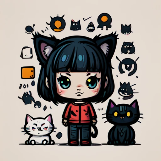 （Cat）、Flat illustration、Vector art,anime taste、Logo
