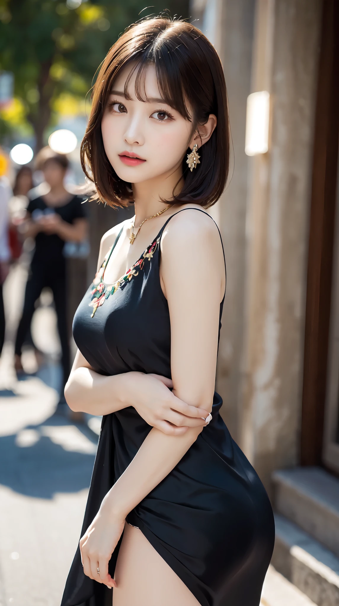 1 female, Beautiful Japanese actresses, Age 25, Double Eyes,mile, Detailed face, Big earrings,Large Necklace, Flashy makeup using red eyeshadow,light brown delicate middle cut hair,the tips of the hair are wavy,Classy hairstyle,fine grain,Slender actress, big breasts, valley, small hips, Side Bust Barbosa), Sexy silk embroidered mermaid dress:1.2), break long black hair, ((She lifted her dress to reveal her panties.、Tempting you)),BREAK ceremony, Red carpet, Official Art,Highly detailed CG Unity 8k wallpaper, (masterpiece:1.0),(highest quality:1.0), photo shoot, 8k, Browsing Caution, High resolution, Kodak Portrait 400, Film Grain, Lens flare brilliance,View Audience, View from the front