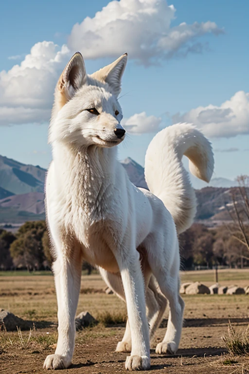 Giant female white fox with seven tail, fighting