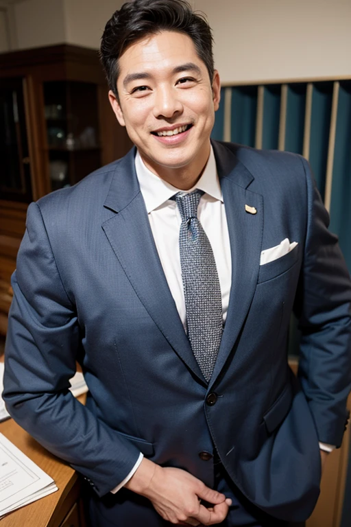 (Big smile) ( comfortable)1man,Suit,(upper up:1.2),(extremely detailed:1.4),