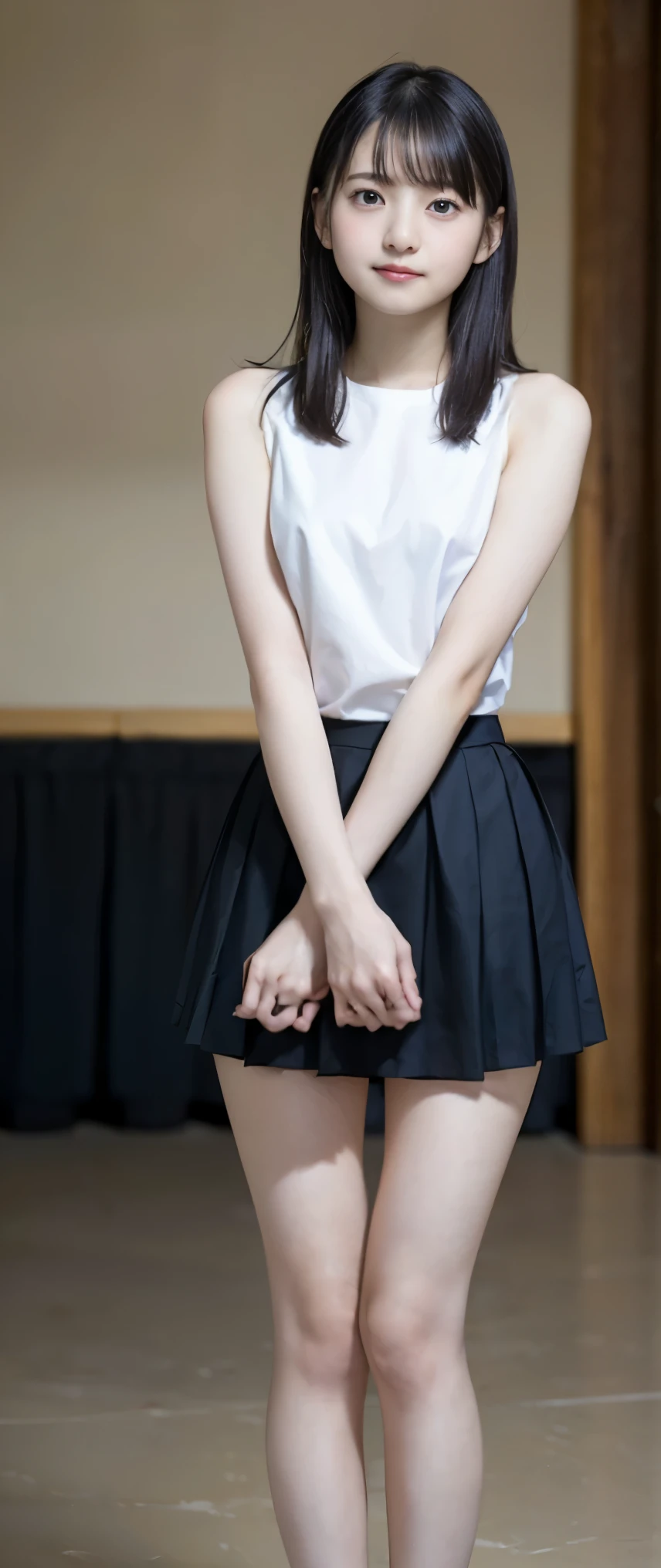 ((Perfect Anatomy:1.3)、(Complete Hand:1.3)、Realistic、RAW Photos、Tabletop、highest quality、High resolution、Delicate and beautiful、Perfect Face、Beautiful details、Fair skin、Real human skin、pores、((Thin legs))、(Black Hair):1.2), 8k, 12才のFull nudityの女の子, 85mm,公式AR RAW Photos, スーパースリムなスレンダーbeautiful girl, (Navy blue short skirt、下Half BodyFull nudity、Short sleeveの白シャツ、Show me your ears、Naked girls photoshoot、Full nudity, Cute face, close, Half Body, Bio Race, Gardenia, beautiful girl, , Thighs, Short sleeve, Station platform、 Looking at the audience, No makeup, (Big smile), Film Grain, chromatic aberration, Sharp focus, Face Light, Bright lighting, 10 generations, Detailed face, Background blur, (Dark red tie:1.1)、((((((12-year-old girl))))))、((((((12才のFull nudity女子高生)))))、Narrow waist、Embarrassing pose、Shy and nervous girl、 Sad face