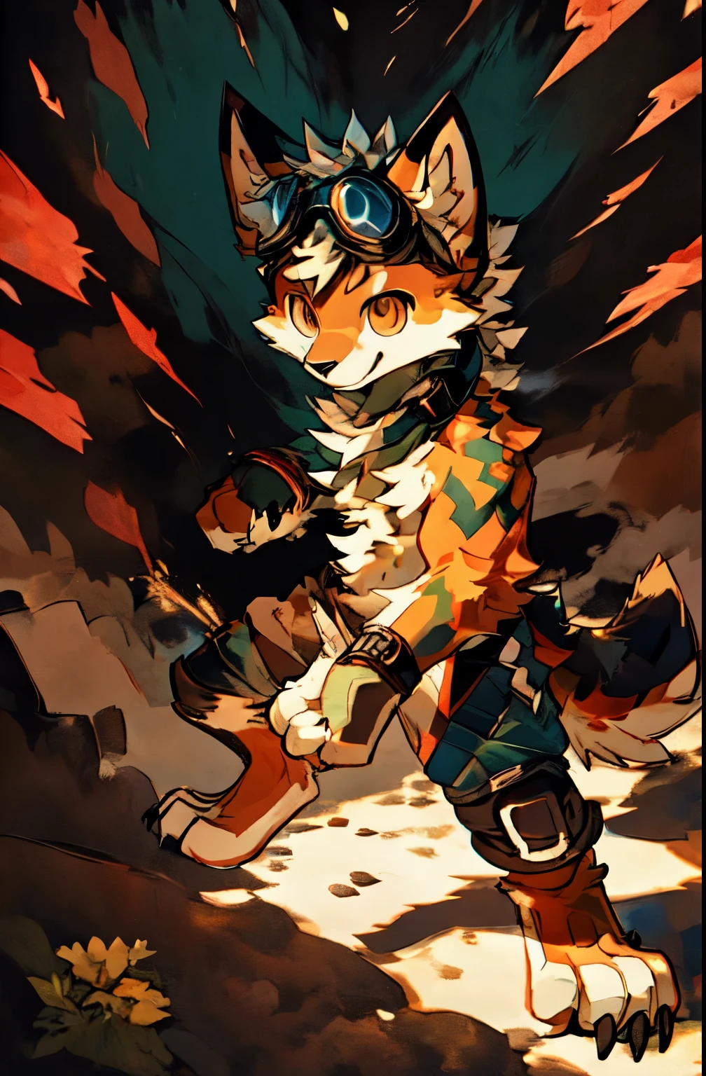tails the fox, 1 boys, ((luffy arms, fluffy legs, fluffy ears, fluffy chest, fluffy ass)), anthro, high resolution, beautiful face, beautiful eyes, hyper detailed, Masterpiece, high quality, studio quality, intricate details, 8k, dynamic shot, HD, elbow gloves, thick thighs, navel,
