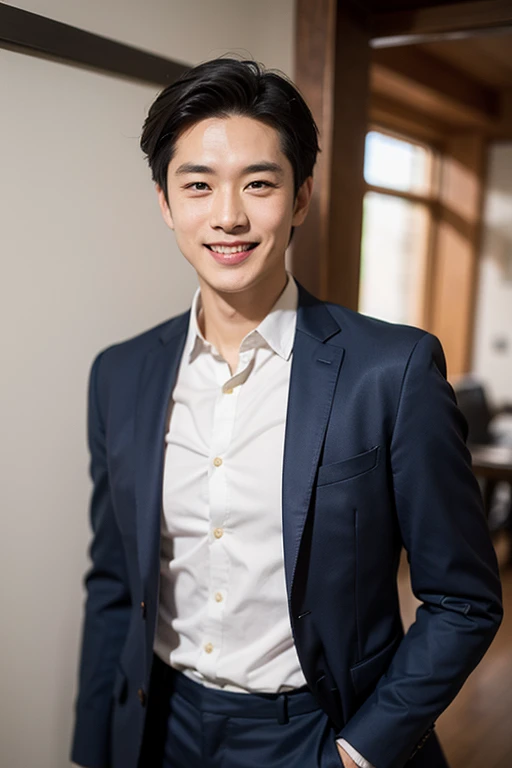 (smile) ( comfortable)1man,Suit,(upper up:1.2),(extremely detailed:1.4),