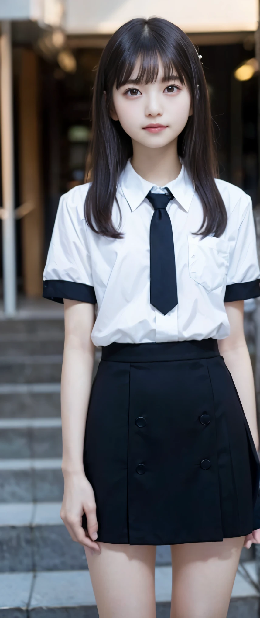 ((Perfect Anatomy:1.3)、(Complete Hand:1.3)、Realistic、RAW Photos、Tabletop、highest quality、High resolution、Delicate and beautiful、Perfect Face、Beautiful details、Fair skin、Real human skin、pores、((Thin legs))、(Black Hair):1.2), 8k, 12才のFull nudityの女の子, 85mm,公式AR RAW Photos, スーパースリムなスレンダーbeautiful girl, (Navy blue short skirt、下Half BodyFull nudity、Short sleeveの白シャツ、Show me your ears、Naked girls photoshoot、Full nudity, Cute face, close, Half Body, Bio Race, Gardenia, beautiful girl, , Thighs, Short sleeve, Station platform、 Looking at the audience, No makeup, (Big smile), Film Grain, chromatic aberration, Sharp focus, Face Light, Bright lighting, 10 generations, Detailed face, Background blur, (Dark red tie:1.1)、((((((-yeld gi)))))、((((((12才のFull nudity女子高生)))))、Narrow waist、Embarrassing pose、Shy and nervous girl、 Sad face