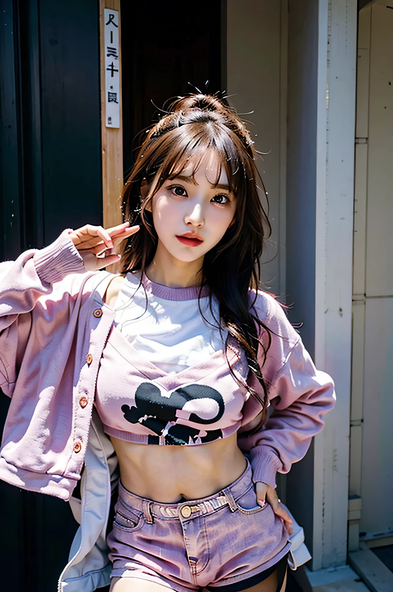 Arabian woman wearing pink shorts and white shirt taking a photo, Korean Girls, Takano Aya color style, Anime Thai Girl, y 2 k cutecore crowncore, 2 4-year-old female model, Ulzzang, Japan in the 1990s, Belle Delphine, Pink Girl, Retro 90s Japanese, 1 8 is, Cute Sportswear