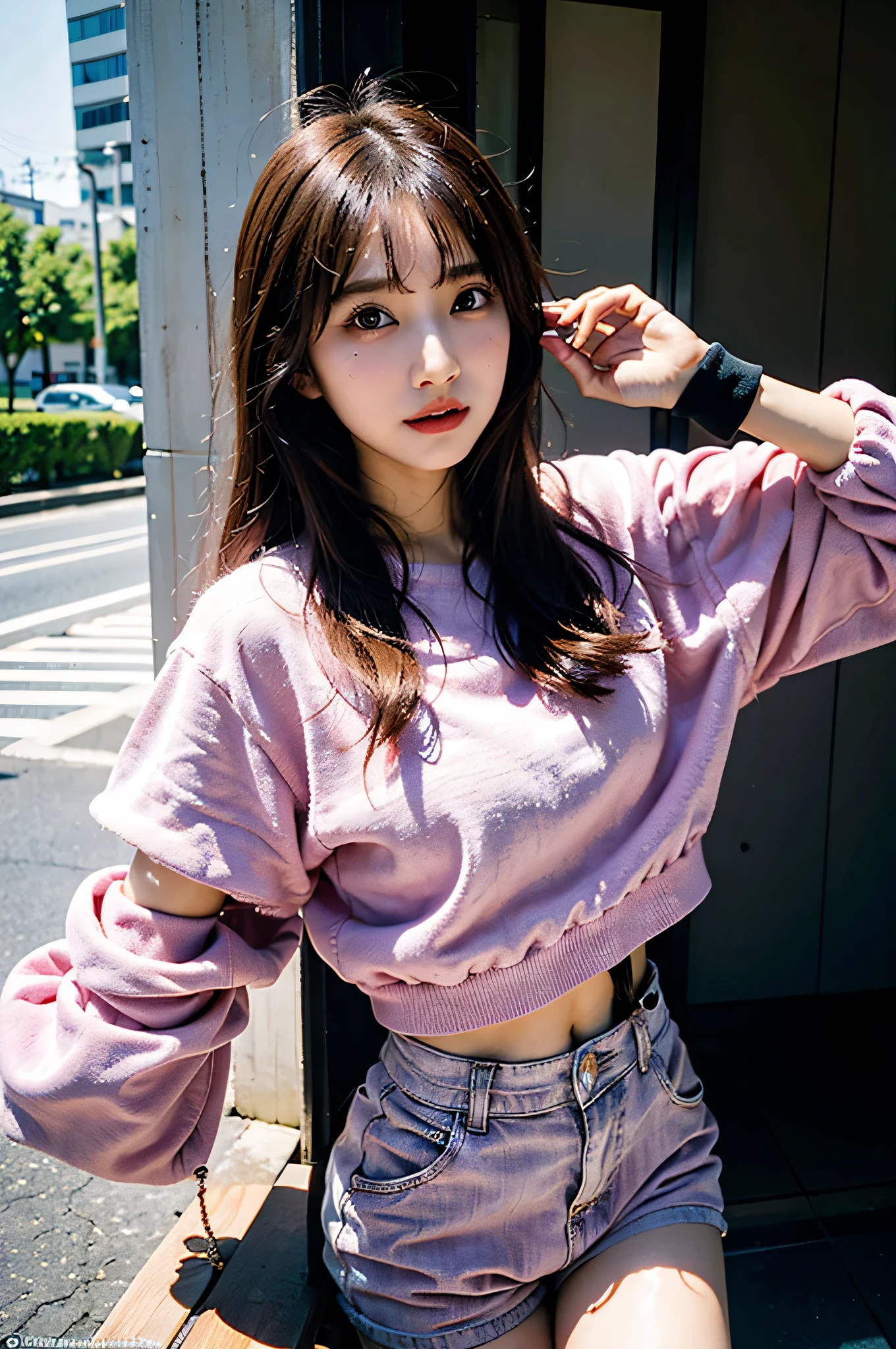 Arabian woman wearing pink shorts and white shirt taking a photo, Korean Girls, Takano Aya color style, Anime Thai Girl, y 2 k cutecore crowncore, 2 4-year-old female model, Ulzzang, Japan in the 1990s, Belle Delphine, Pink Girl, Retro 90s Japanese, 1 8 is, Cute Sportswear