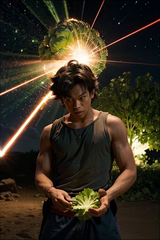 I want to see Goku grabbing a lettuce with laser cannons