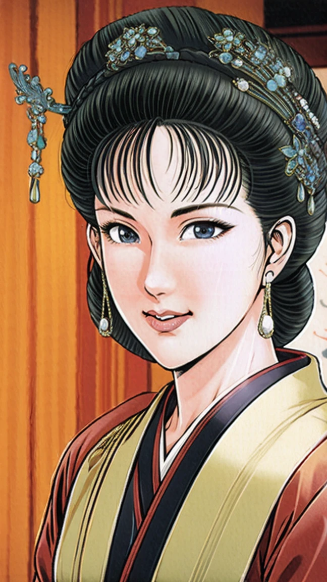 (best quality), (very aesthetic), (ultra-detailed), (best illustration),NSFW,a mature female,Perfect Face,Suikoden,Mrs. Lin,(full_nude),(full_body),big breast,big nipple,red cheek,He is looking down shyly,Sweating,skinny, Undressing,chinese traditional style bed,