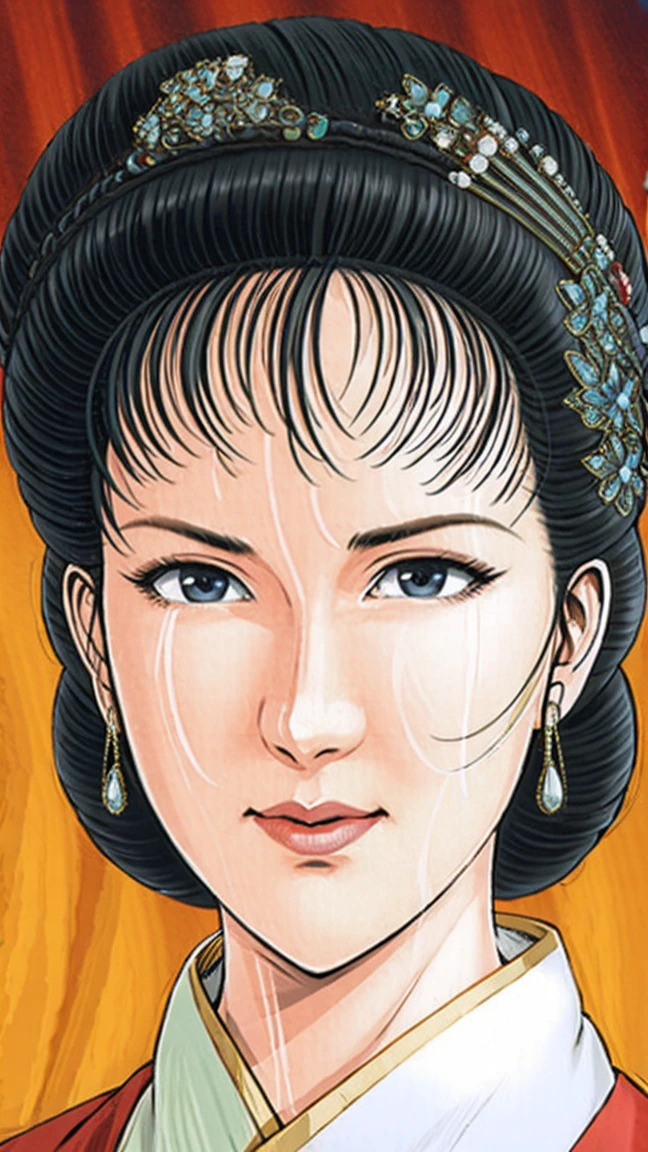 (best quality), (very aesthetic), (ultra-detailed), (best illustration),NSFW,a mature female,Perfect Face,Suikoden,Mrs. Lin,(full_nude),(full_body),big breast,big nipple,red cheek,He is looking down shyly,Sweating,skinny, Undressing,chinese traditional style bed,
