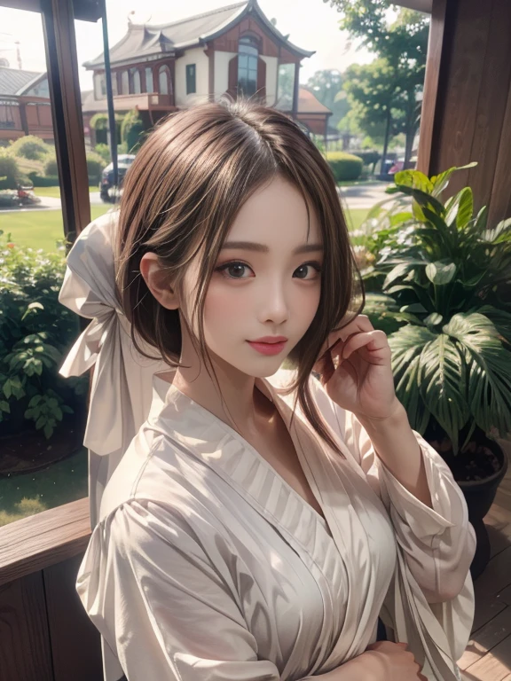 &References;A saint with a beautiful and very cute face, very slim and wearing sexy clothes, Beautiful and cute face, Detailed eyes, Detailed nose, Detailed lips, Long eyelashes, Detailed face, Long white hair, heavenly halo, Loose-fitting robes, With a calm expression, skin is soft and shiny, yellowish complexion, Extraordinary elegance, Beautiful posture, smile, Golden halo, Divine Light, Mysterious atmosphere, Quiet Garden, Flowers in full bloom, breeze, Bright colors, Perfect detail, リアルなPortraiture, Carefully drawn, High resolution, A professional masterpiece, Photorealistic art, Portraiture, Delicate brushwork, Attractive composition, rich texture, ethereal beauty, Captivating Gaze, A captivating presence, Captivating aura, quiet and sacred, elegant, Attractive and elegant, Mysterious and otherworldly.”