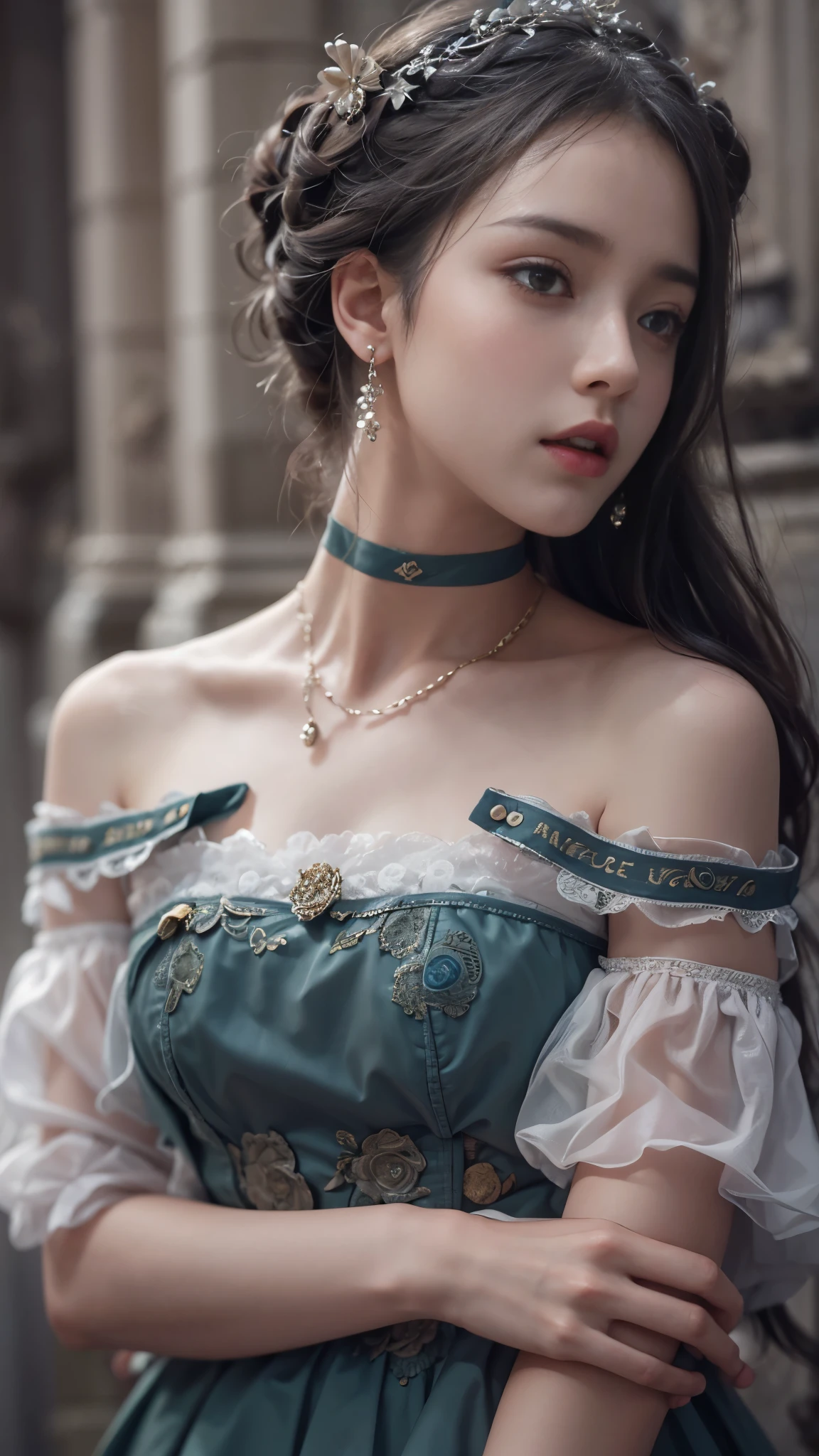 (8k, RAW photos, Best quality, masterpiece:1.2),(Realistically, Shoot real:1.4)
Lolita clothing,Lace, Iris Gainsborough, Upper part of the body, underwear,Expose bare shoulders, external, ancient castle, high quality, Adobe Lightroom, High Detail Skin, Looking at the audience,
