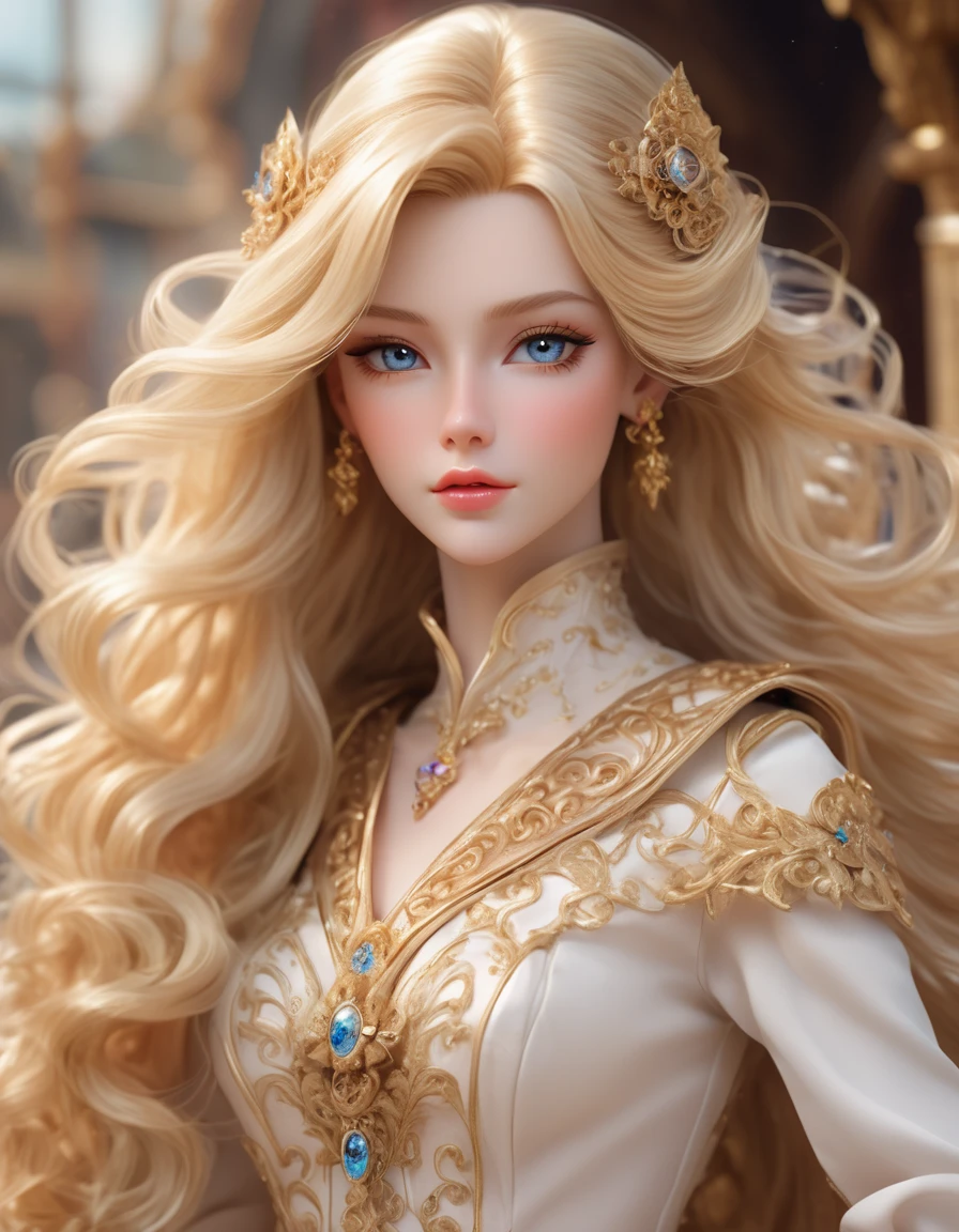 a close up of a woman with long blonde hair, ornate long flowing blonde hair, anime barbie doll, beautiful fantasy art portrait, elegant cinematic fantasy art, imperial and elegant hair style, ornate long blond hair, the sailor galaxia. beautiful, very beautiful elven top model, steampunk beautiful anime woman, ornate detailed hair, realistic anime 3 d style, very beautiful fantasy art, full picture 