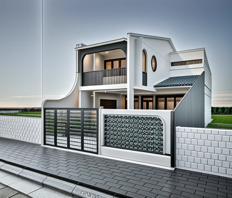 exterior house, contemporary style,brick,  white wall, wood wall, wood door, glass window, (realistic:1.2), Masterpiece, high quality, best quality, authentic, super detail, outdoors,road,pavement, grass, trees, sky, cloud, (daylight:1.3), (surburban: 1.3)
