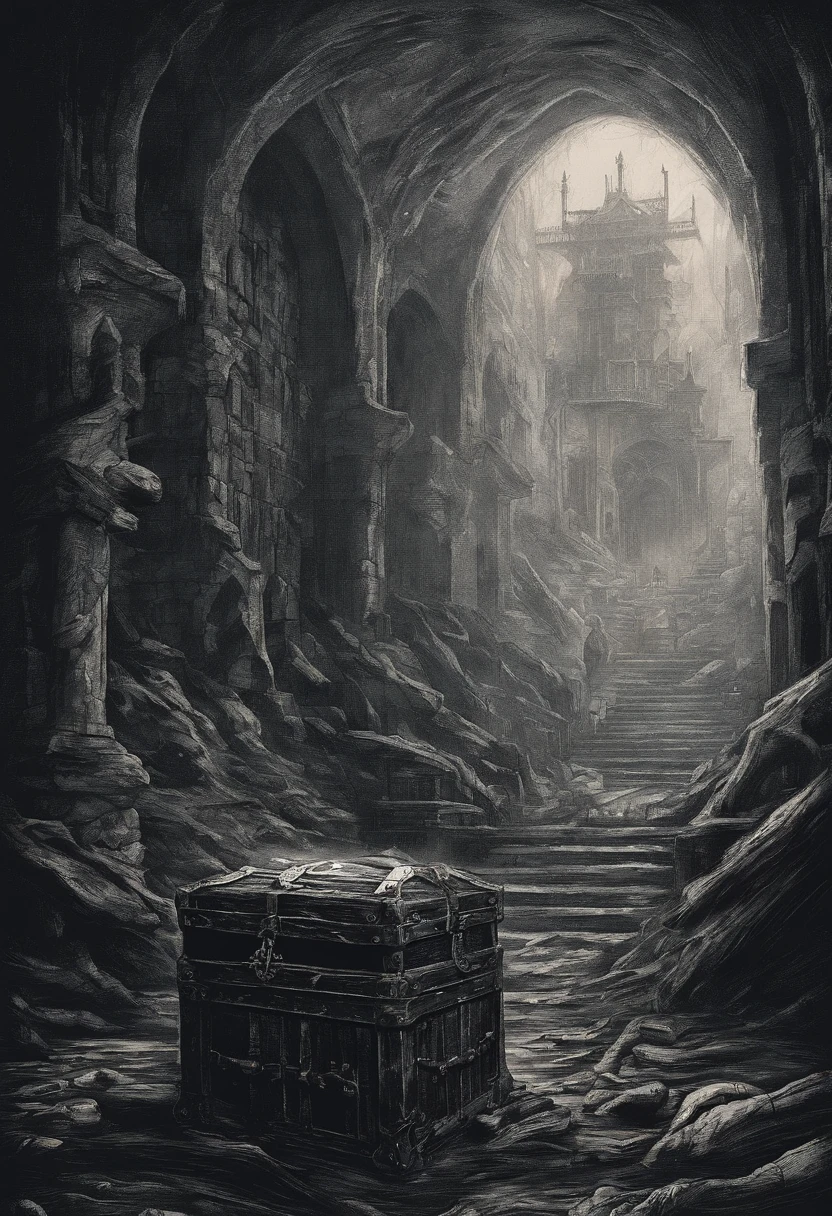 Dungeons、Countless shadowy hands approach from the treasure chest.、Fantasy
