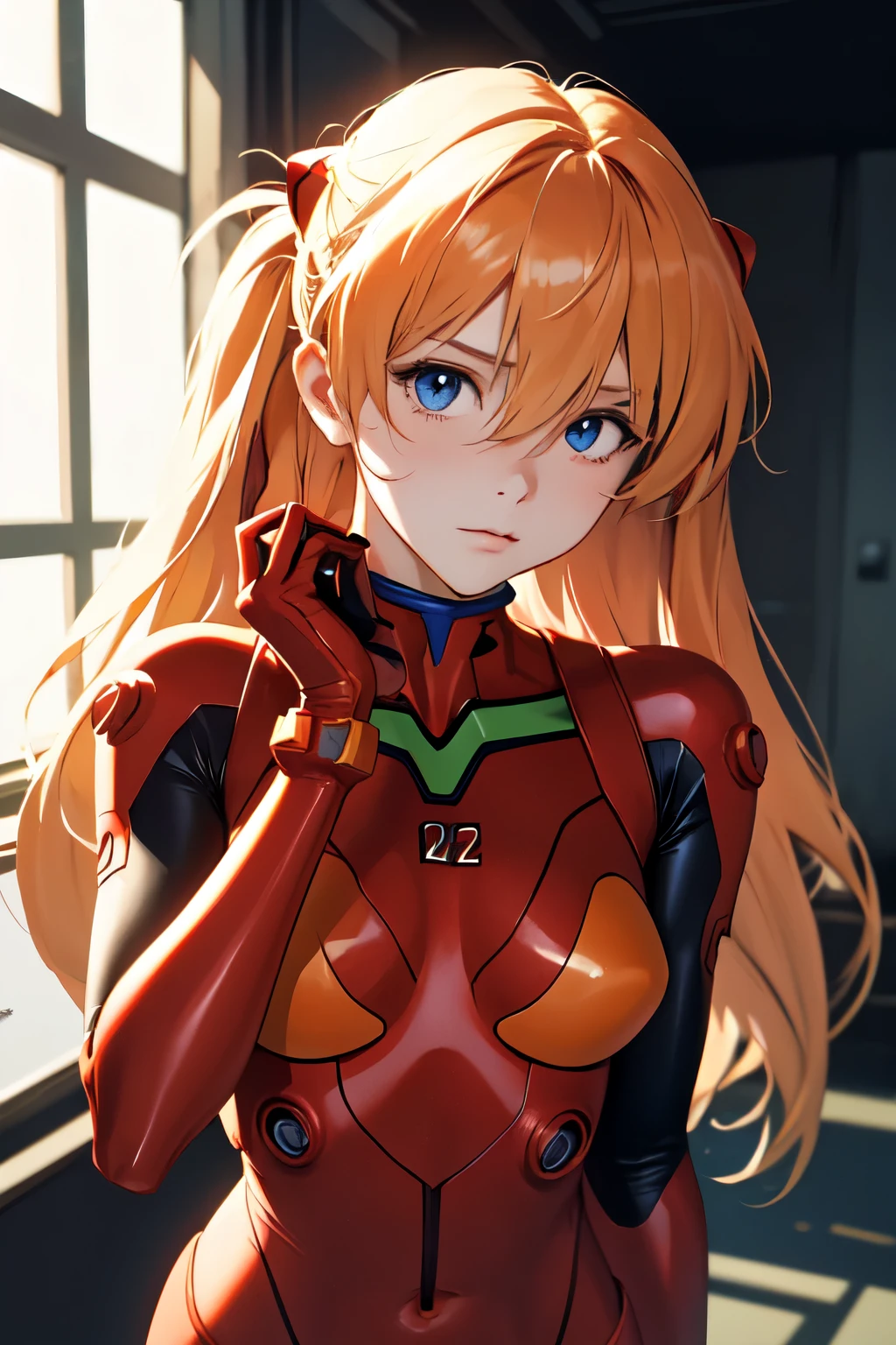 (masterpiece, highest quality), One girl, Beautiful Face, Beautiful body, souryuu_Asuka_Langley, Plug Suit, Bodysuits, Interface Headset, red Bodysuits, Hair between the eyes, Pilot Suit