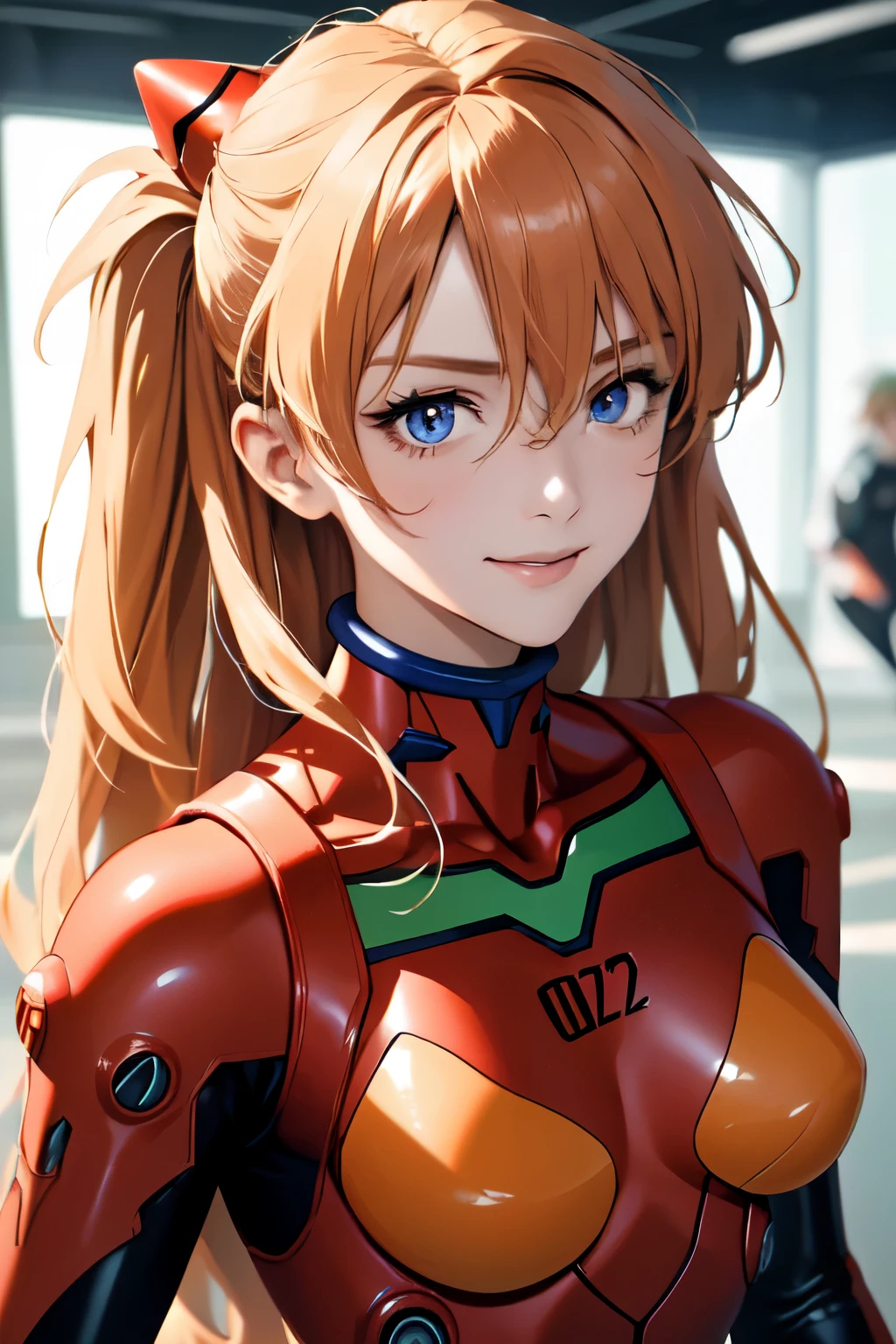 (masterpiece, highest quality), One girl, Beautiful Face, Beautiful body, souryuu_Asuka_Langley, Plug Suit, Bodysuits, Interface Headset, red Bodysuits, Hair between the eyes, Pilot Suit,((Show your whole body)), smile