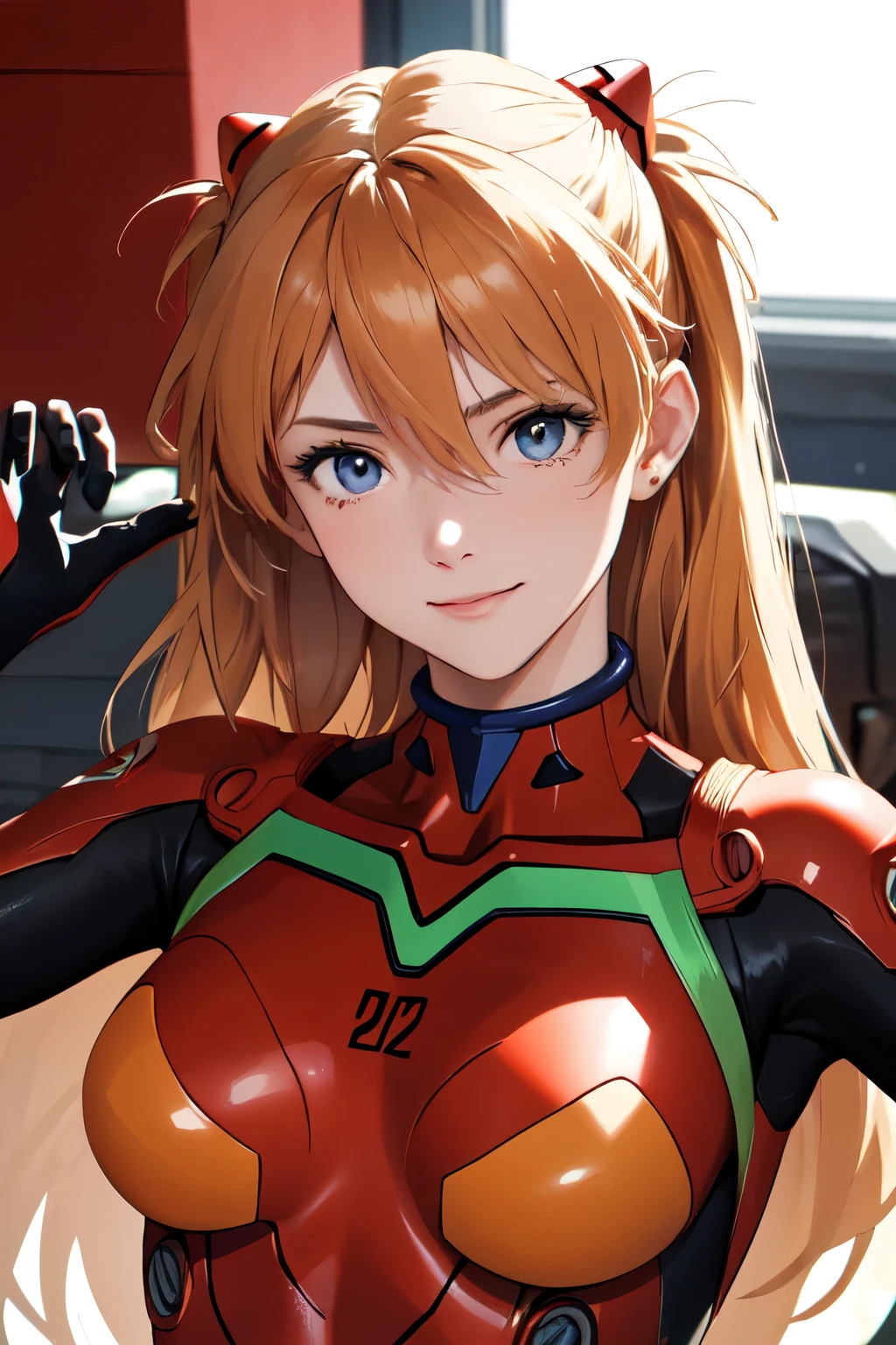 (masterpiece, highest quality), One girl, Beautiful Face, Beautiful body, souryuu_Asuka_Langley, Plug Suit, Bodysuits, Interface Headset, red Bodysuits, Hair between the eyes, Pilot Suit,((Show your whole body)), smile