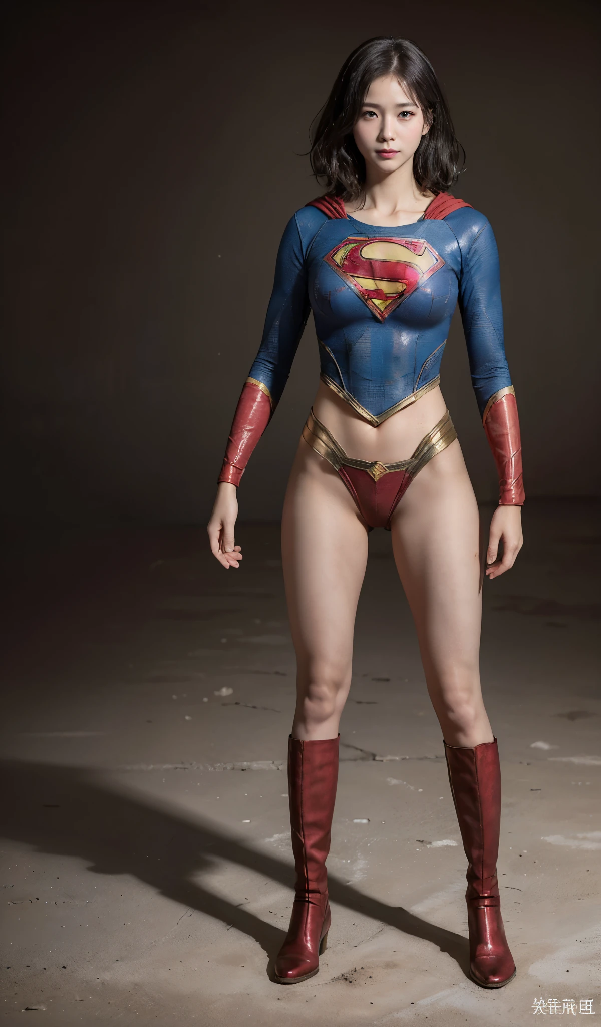 No background、(((Beautiful legs in black tights.)))、(((Legally express the beauty of your smile)))、((((Make the most of your original images)))、(((Supergirl Costume)))、(((beautiful short bob hair)))、(((suffering)))、(((Please wear black tights....、Wear red boots)))、((Best image quality、8K))、((highest quality、8K、masterpiece:1.3))、(((Preserve background )))、Sharp focus:1.2、Beautiful woman with perfect figure:1.4、Thin abdominal muscles:1.2、Wet body:1.5、Highly detailed face and skin texture、8K
