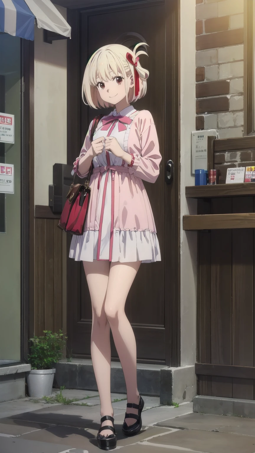 A full-body loli,pink hair,cat ear,Cat tail,Staff in hand,Wear a beret on the head