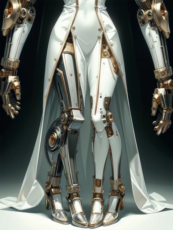 5 8K UHD,
Two beautiful robot women with exposed internal skeletons in silver metallic bespectacled bodies kneeling,
Gold and silver metal robot with transparent cleared glass exoskeleton,
naked,
their face is a beautiful human face