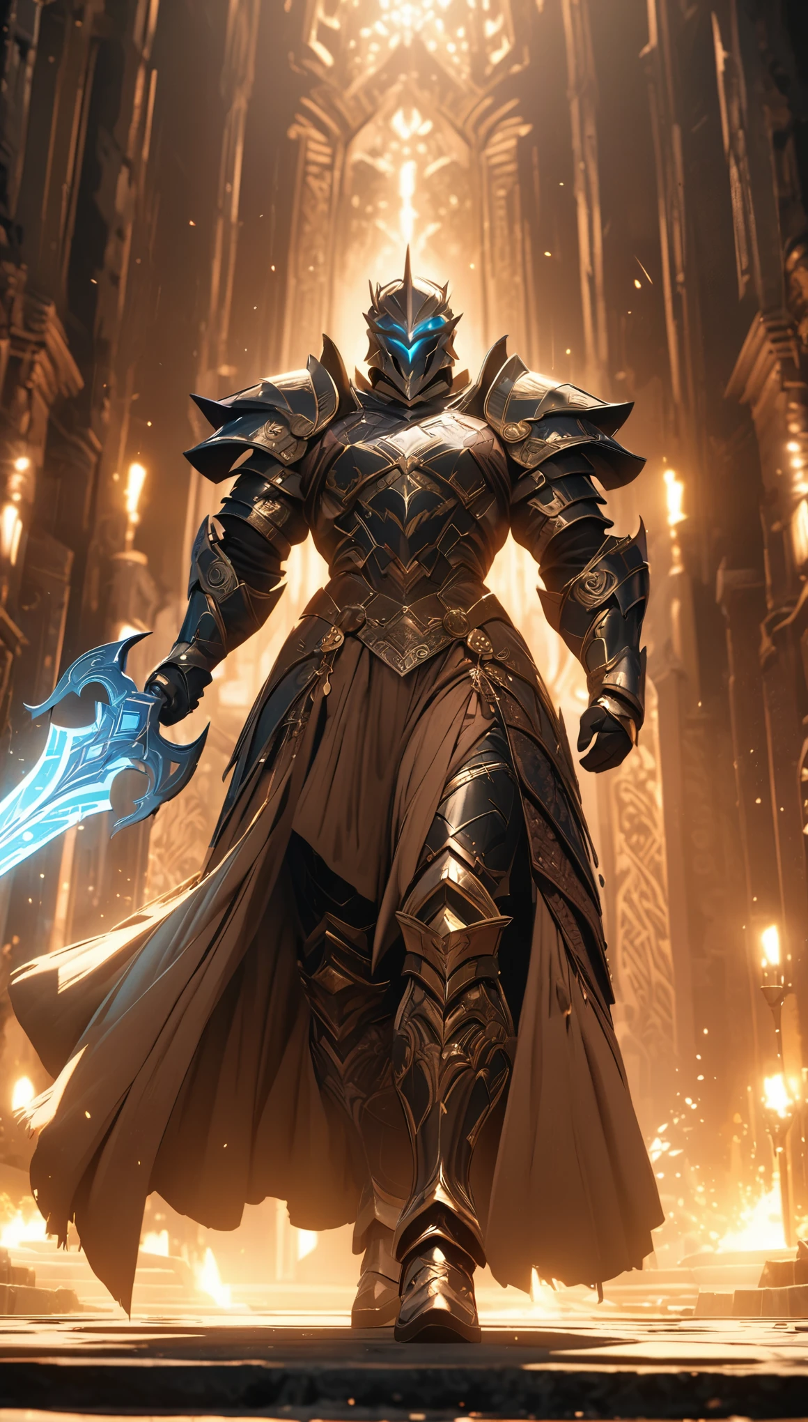 Rich details,warrior,Strong body,Heavy and gorgeous armor,Intricate patterns,Holding a two-handed magic sword,Glowing Effects,8k,Super Fine,high quality,masterpiece,Movie Lighting,cinematic perspective