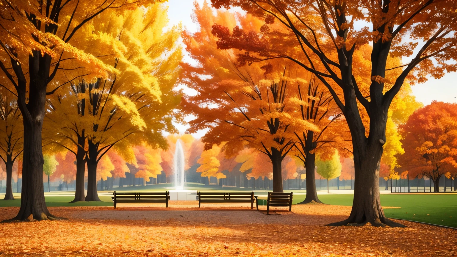 there is a bench that is sitting in the middle of a park, autumn season, orange color autumn, during autumn, autumnal, autum, fall season, hello, autumn! colors, in autumn, in the autumn, autumn background, fall, autum garden, hd wallpaper, beautiful high resolution, autumn leaves falling, beginning of autumn, header