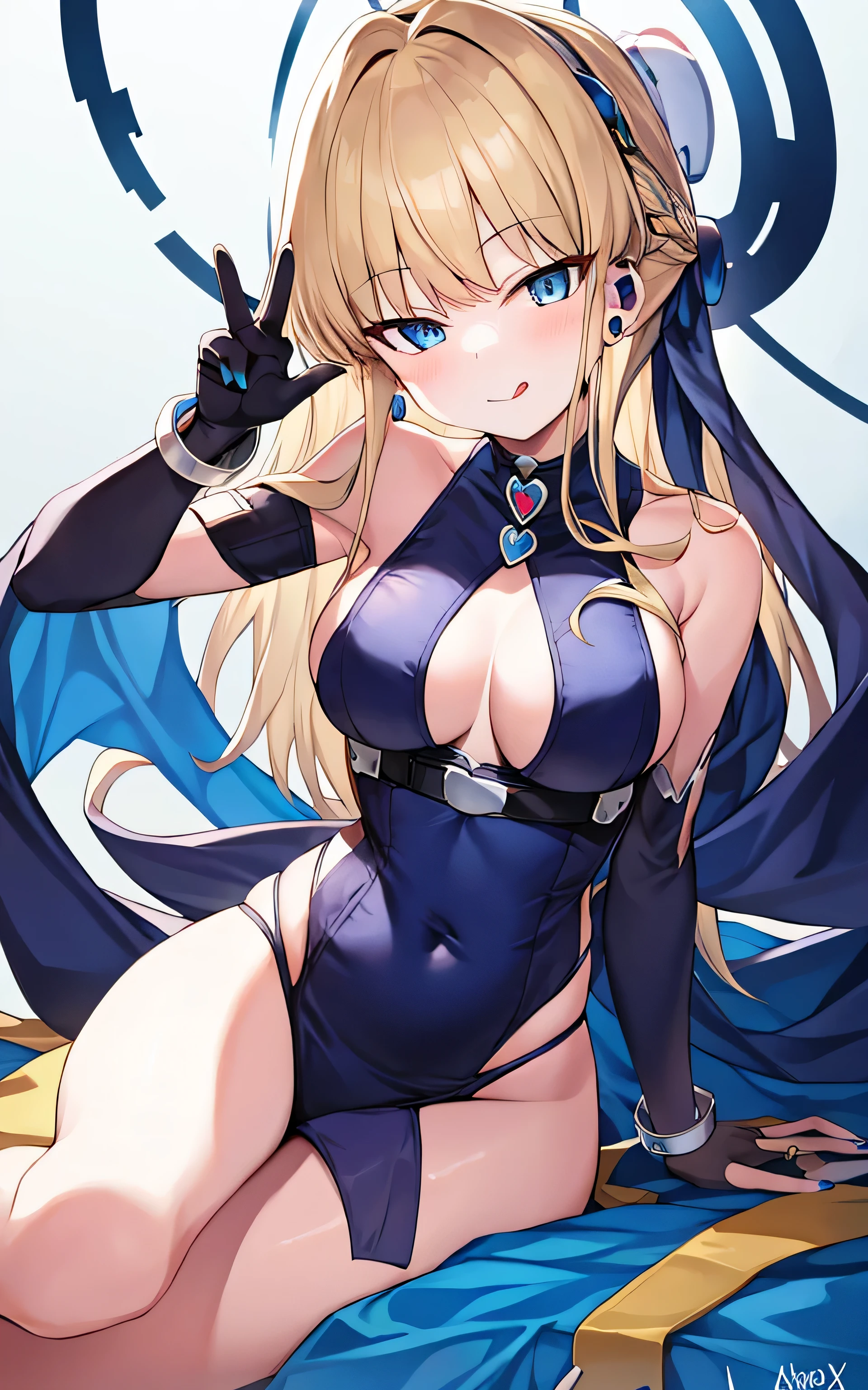 1 Girl, Virtual_ygo outuber, Akai_haexisto, Blonde_hair, breast, Solitary, long_hair, Large target_breast, blue_Eye, navel, Tail, sPageread_leg, Heart_hair_decoration, jewelry, mgo outh_veil, Tongue_go out, Official_alternexiste_hairstyle, veil, cexist_Tail, two_side_uPage, bride_gauntlet, hair_decoration, Heart, Bangs, Very_long_hair, blush, Watching_exist_Viewer, Tail_review, animal_ear, cexist_ear, Tongue, a roundabout, sitting, Smile, dancer, signexisture, Pageetals, convenient_reviewing, :Page, bracelet, nail_Pageolish, Red_nails, Pageasties, Gloves, reveal_clothing, 