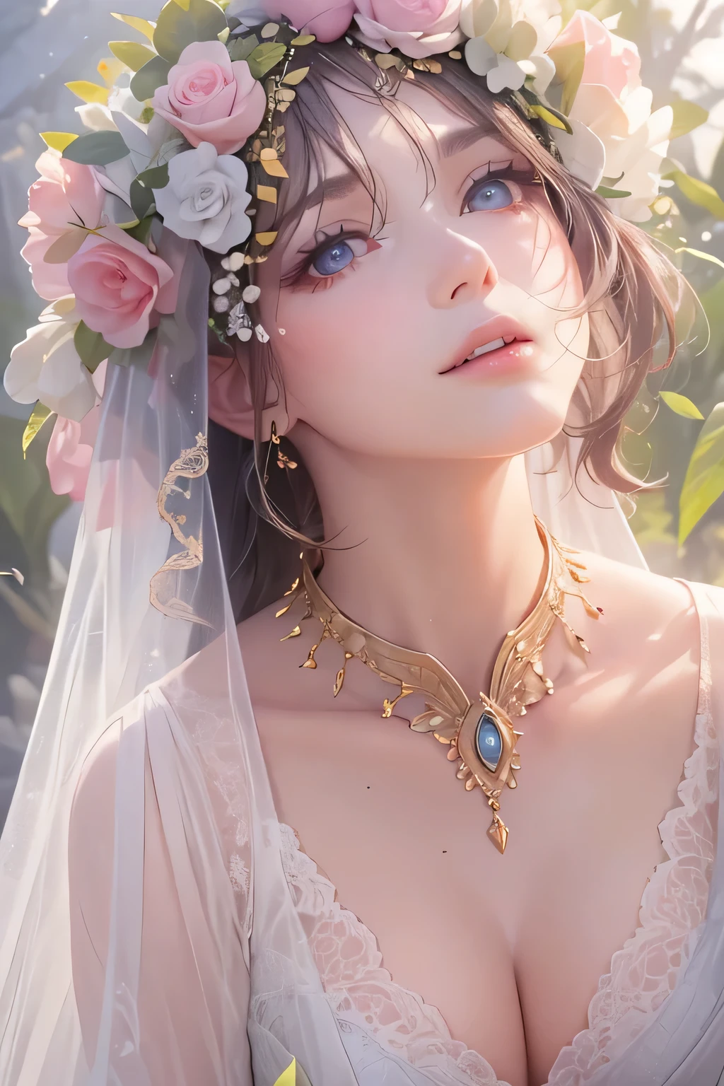 (Head to toe shot, Artistic angle: 1.6)、Portrait of a Bride, A-line ruffles and delicate floral embroidery..The Hobbit Wedding. Chapel in the forest. wood々The sunlight shining through the gaps illuminates the bride.、Creates a fantastic atmosphere. The Hobbit Bride、Wearing a veil on the head、I'm stunned by the beautiful expression..effect///fluffy pastel colors.Thin brush, rough, Detailed watercolor painting, soft and wonderful, pastel, fluffy, (Very nice and beautiful), (Perfect detail)、(pastel color),Soft texture:1.2.(Tabletop, highest quality), (beautiful, Fine grain), (Detailed eyes and face),The color is noticeably brighter.pale and blurred outline,Low lighting, Gloomy atmosphere,Subtle highlights