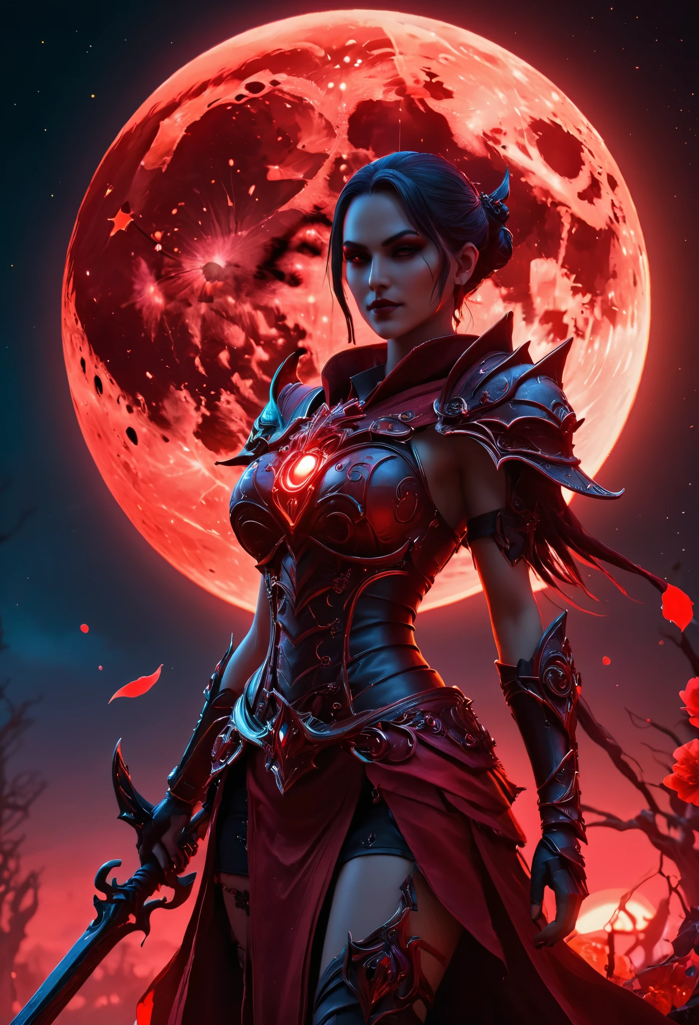 Red Necromancer, Blood Moon, Ray Tracing, masterpiece, highest quality, super high quality, 不条理なdetailed, best Light, Best Shadow, sharp, sharp image, detailed, extremely detailed, Amazing resolution, 8k, 4K, Ultra-high resolution, Particle Effects, Beautiful Effects, Vibrant colors, neon Light, neon, Light,