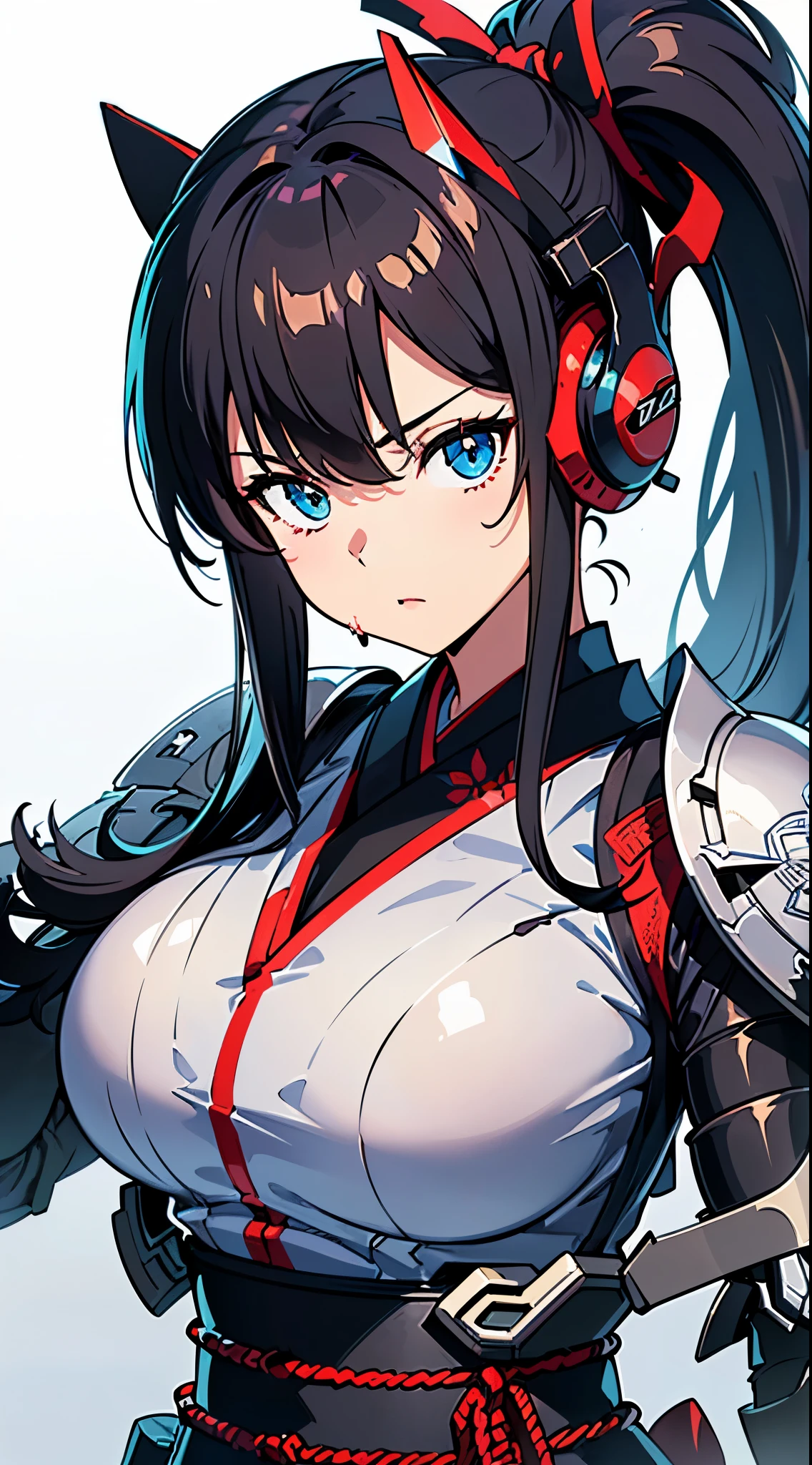 (Dynamic pose:1.3)、(Mouth open)、(Cyber Headphones:1.3)、Beautiful woman,(((head shot:1.5)))、(((samurai kimono)))、 (((Mechanical Samurai、Machinery Armor))), ((Perfect figure, Beautiful Face, Beautiful Face, Ponytail Hairstyles, Beautiful Skin, Very detailed髪, Finer details)), (Perfect android woman)、(Android Armor)、(((Cinema Lighting, Beautiful lighting effects, Creative Design, Full Body Frame, Divine Aura, hard Harmony , Perfect color change, Perfect contrast balance, Perfect color layers, Perfectly smooth color bleeding, Soft Rendering, smooth color strokes, Optical Lenses, Soft colors, Smooth color blending, Perfect color expression, Harmony, perfect color Harmony, Beautiful colors, soft Harmony, Particles of light, Perfect detail, Intricate details, color prism, Finer details, Finer details))), super high quality, Very detailed,Perfect drawing,alone, beautiful girl, masterpiece, (mecha musume), Machinery Armor, headgear, Mechanical Wing, brandishing a sword、Samurai with a huge gun, Black ponytail, Her hair is tied with a big red ribbon, Equipped with two Japanese swords ((extra large cool samurai_Sword in hand, Huge and cool weapon machine)), Open Stance, Action pose,purgatory , ((highest quality))),8k,((masterpiece)),(Very sophisticated and beautiful)