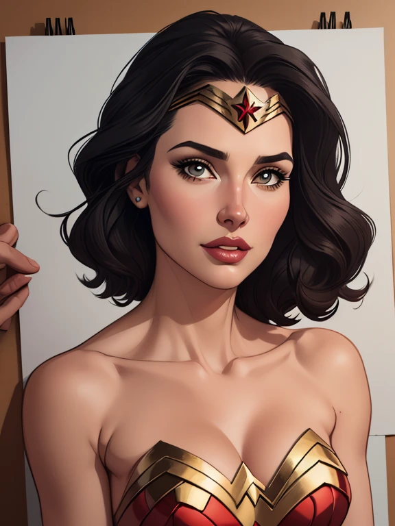estilo de desenho animado:1.2), vestindo o uniforme da mulher maravilha Geena Davis s Mulher brasileira desenho ART Artline mulher Imagem cartoon de uma mulher , roupas sensuais , garota super valente destemida , Ilustra??o estilo desenho animadocabelo preto ondulado, estilo de arte dos desenhos animados, estilo de arte dos desenhos animados, digital illustration style, design de personagens altamente detalhado, arte digital detalhada fofa, Fan art horror character design portrait, black curly hair digital illustration beautiful high quality portrait, arte em quadrinhos, retrato do design do personagem, Busty naked medium breasts cartoon style female character Geena Davis wearing wonder woman uniform