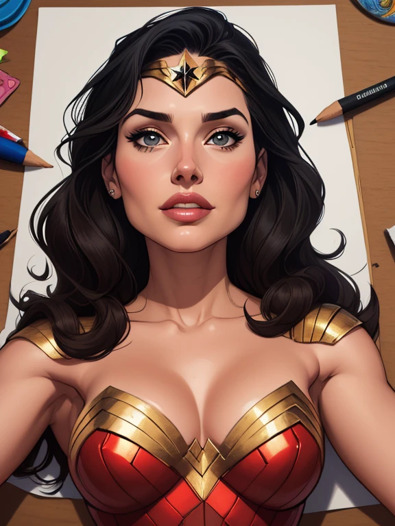 estilo de desenho animado:1.2), vestindo o uniforme da mulher maravilha Geena Davis s Mulher brasileira desenho ART Artline mulher Imagem cartoon de uma mulher , roupas sensuais , garota super valente destemida , Ilustra??o estilo desenho animadocabelo preto ondulado, estilo de arte dos desenhos animados, estilo de arte dos desenhos animados, digital illustration style, design de personagens altamente detalhado, arte digital detalhada fofa, Fan art horror character design portrait, black curly hair digital illustration beautiful high quality portrait, arte em quadrinhos, retrato do design do personagem, Busty naked medium breasts cartoon style female character Geena Davis wearing wonder woman uniform