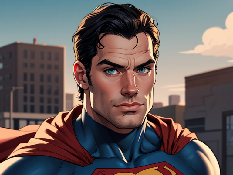 Cartoon style digital illustration portrait mode man in his 30s Henry Cavill in Superman uniform Cartoon style digital illustration