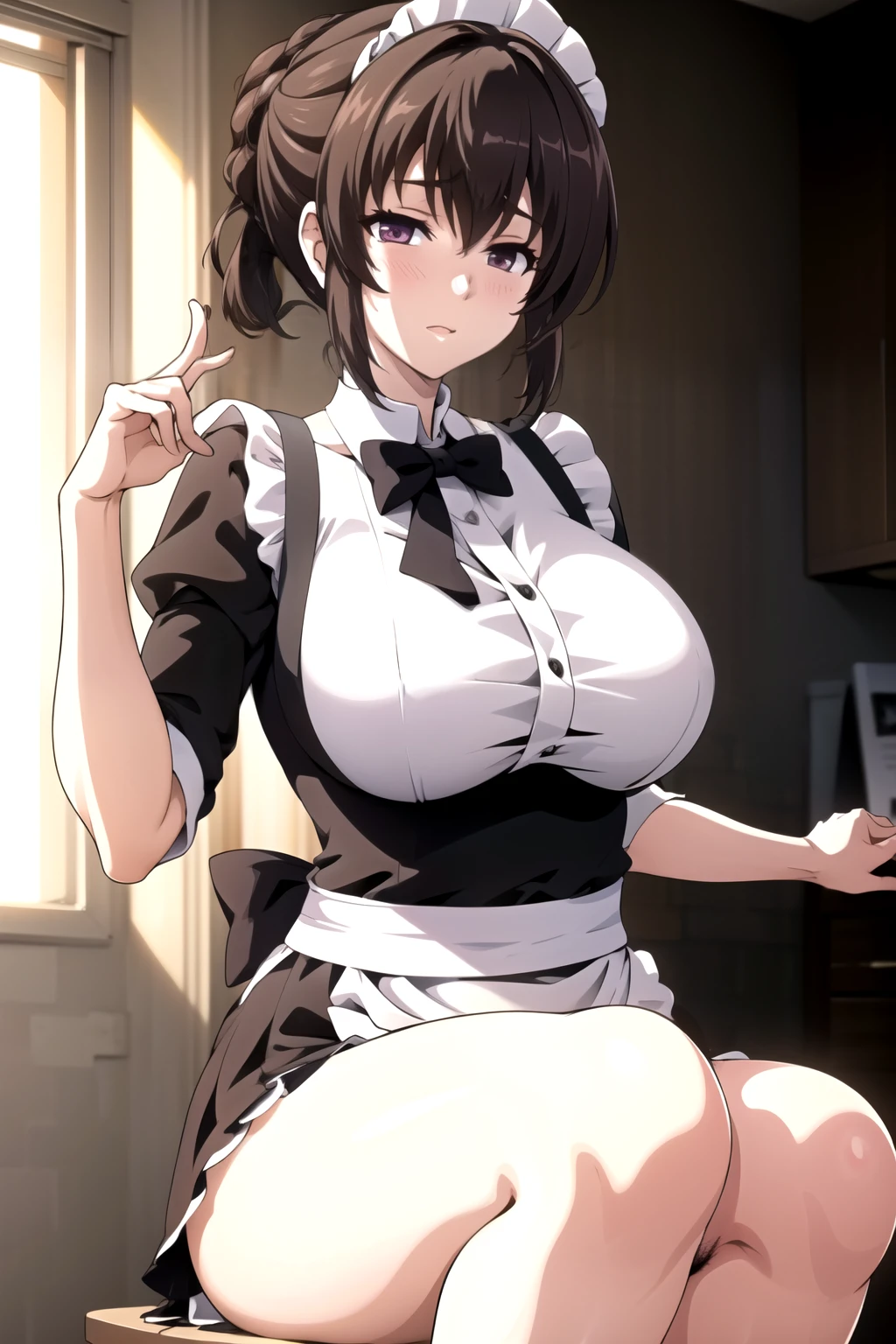 Maid, Married Woman, estrus, ahegao, maid, Black apron, White hair band, Stick out your tongue, blush, Beautiful finger,beautiful long legs,beautiful body,beautiful nose,Beautiful character design, Perfect eyes, perfect 脸, best quality, (8k), (4K),(masterpiece), (best quality), Extremely detailed, Game CG, Wheels within wheels, Super detailed, illustration