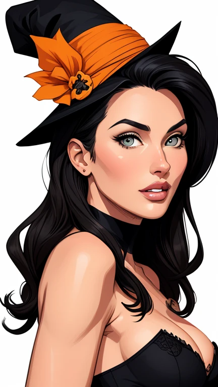 estilo de desenho animado:1.2), Monica Bellucci Brazilian woman draw ART Artline white background woman Cartoon image of a woman , roupas sensuais , garota super valente destemida , cartoon style illustration, estilo de arte dos desenhos animados, estilo de arte dos desenhos animados, digital illustration style, design de personagens altamente detalhado, arte digital detalhada fofa, City fan art, design de personagem retrato, beautiful digital illustration, retrato de alta qualidade, arte em quadrinhos, retrato do design do personagem, white background Busty without clothes and medium breasts female character cartoon style dressed as a halloween witch Monica Bellucci 