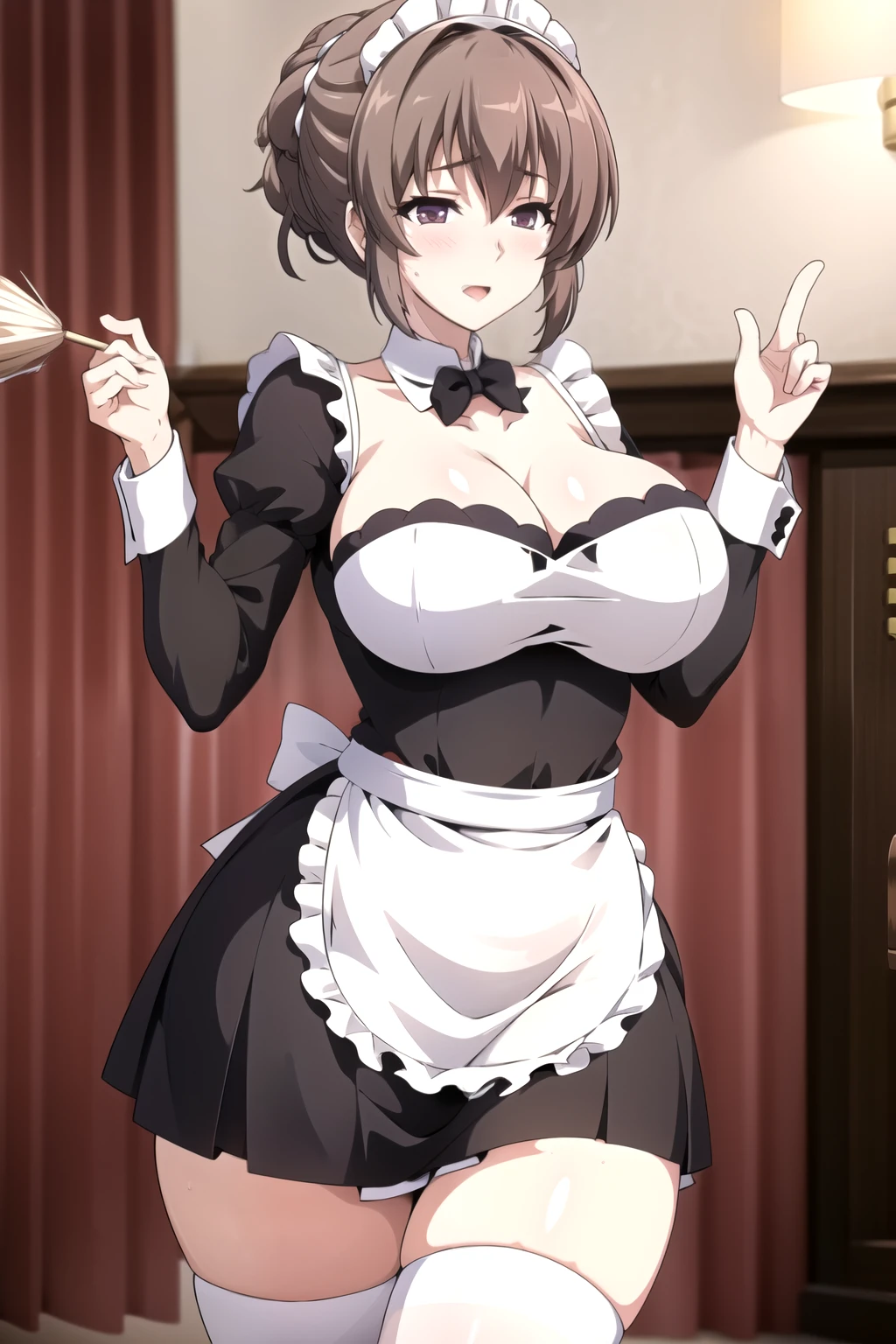 Maid, Married Woman, estrus, ahegao, maid, Black apron, White hair band, Stick out your tongue, blush, Beautiful finger,beautiful long legs,beautiful body,beautiful nose,Beautiful character design, Perfect eyes, perfect 脸, best quality, (8k), (4K),(masterpiece), (best quality), Extremely detailed, Game CG, Wheels within wheels, Super detailed, illustration, ditch