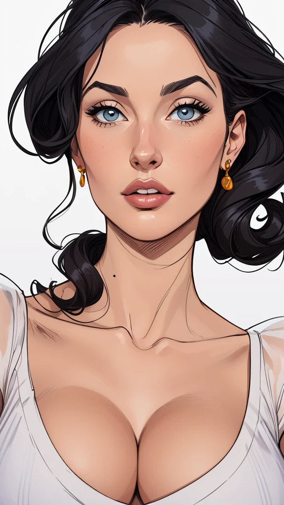 estilo de desenho animado:1.2), Monica Bellucci Brazilian woman draw ART Artline white background woman Cartoon image of a woman , roupas sensuais , garota super valente destemida , cartoon style illustration, estilo de arte dos desenhos animados, estilo de arte dos desenhos animados, digital illustration style, design de personagens altamente detalhado, arte digital detalhada fofa, City fan art, design de personagem retrato, beautiful digital illustration, retrato de alta qualidade, arte em quadrinhos, retrato do design do personagem, white background Busty without clothes and medium breasts female character cartoon style dressed as a halloween witch Monica Bellucci