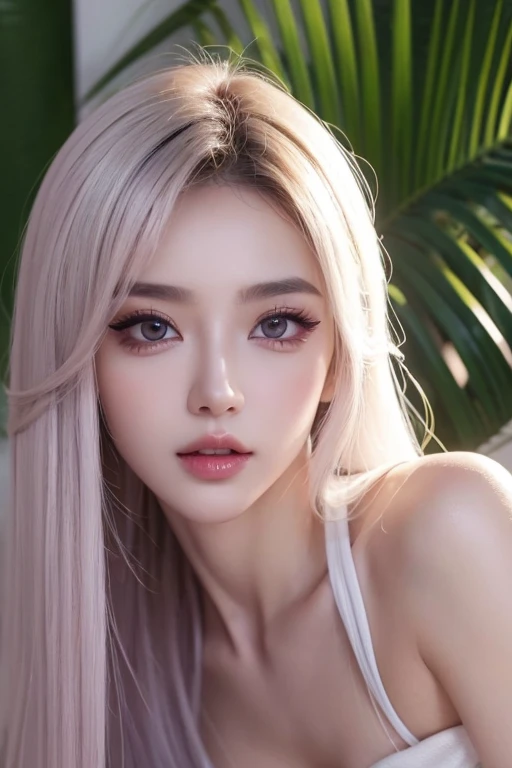 girl, high quality, Very detailedな, Crazy Details, 4k quality (Cinematic digital artwork: 1.3), high quality, 最high qualityの, Very detailed, shape, [4k digital art]、 Indiasug nr, (Sharp focus: 1.5), Written boundary depth, Bokeh, 4k 、High resolution, Very detailedな, Highly detailed CG Unity 8k wallpaper, Realistic, Photorealistic, Raw photo, beautiful and Detailed face, White skin, Realistic glowing skin, Detailed hair texture, Perfect body, Healthy Body、big breasts, Beautiful Face, Acura, Anatomically correct, highly Detailed face, Eye and skin texture, Natural neck length, (Beautiful Eyes), (Beautiful Hands), (Glowing Skin:1.2)、 Thin legs, knowledgeable person、Detailed face、Detailed Background、 (Live Action、Intricate details)、Tropical style、 Dramatic Compensate、Compensate、eye make up、eyeliner、eye shadow、Lilac Contact Lenses
