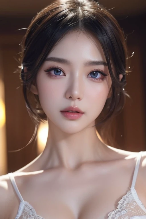 girl, high quality, Very detailedな, Crazy Details, 4k quality (Cinematic digital artwork: 1.3), high quality, 最high qualityの, Very detailed, shape, [4k digital art]、 Indiasug nr, (Sharp focus: 1.5), Written boundary depth, Bokeh, 4k 、High resolution, Very detailedな, Highly detailed CG Unity 8k wallpaper, Realistic, Photorealistic, Raw photo, beautiful and Detailed face, White skin, Realistic glowing skin, Detailed hair texture, Perfect body, Healthy Body、big breasts, Beautiful Face, Acura, Anatomically correct, highly Detailed face, Eye and skin texture, Natural neck length, (Beautiful Eyes), (Beautiful Hands), (Glowing Skin:1.2)、 Thin legs, knowledgeable person、Detailed face、Detailed Background、 (Live Action、Intricate details)、 Dramatic Compensate、Compensate、eye make up、eyeliner、eye shadow、Lilac Contact Lenses、In underwear、Wide Shot